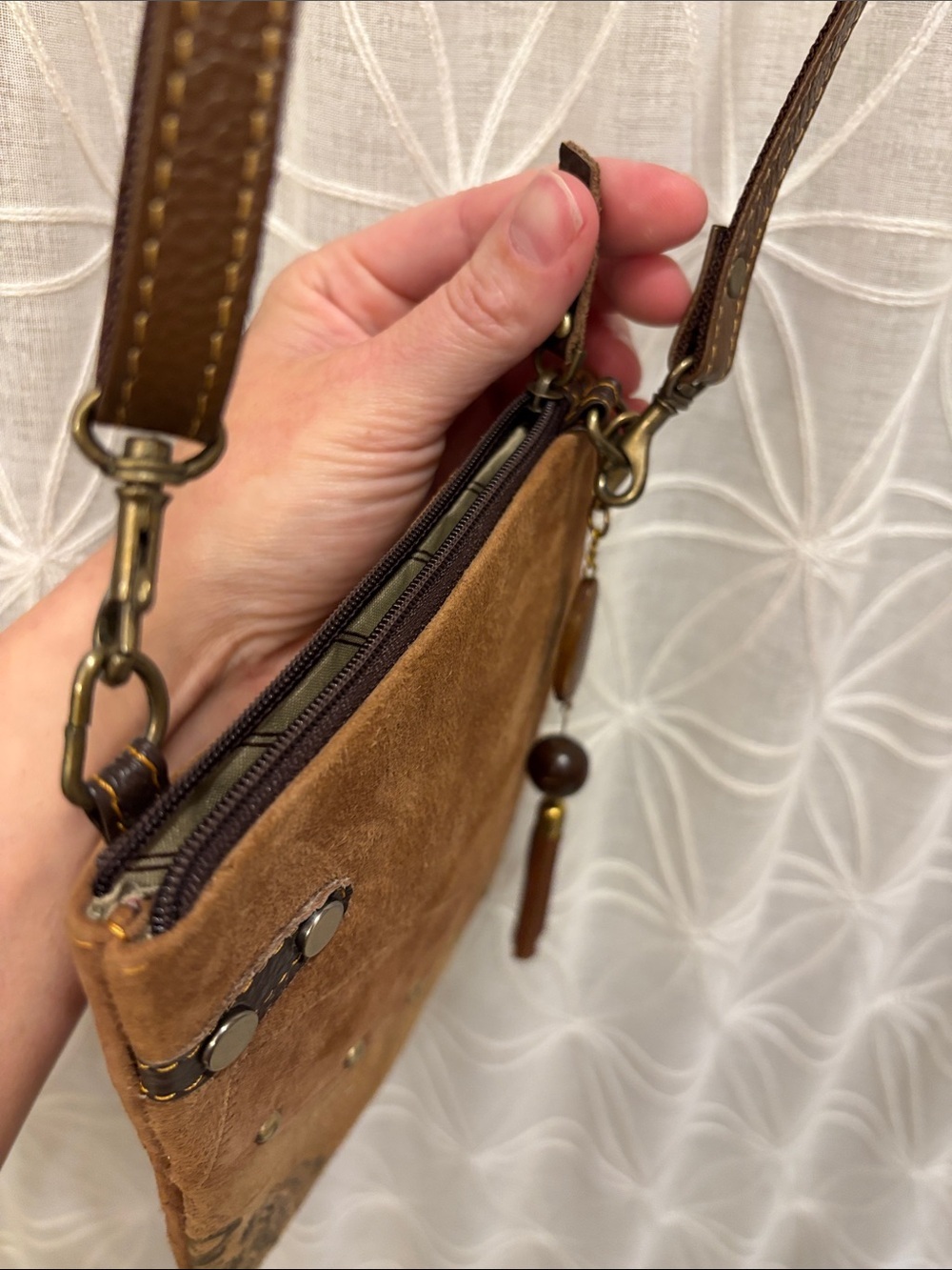 Vaan & Co Suede Tassel Accent Crossbody Bag - Brown - Picture 6 of 12